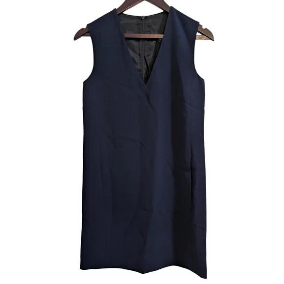 Judith & Charles Navy Triacetate V-Neck Shift Mini Dress NWT Size 0